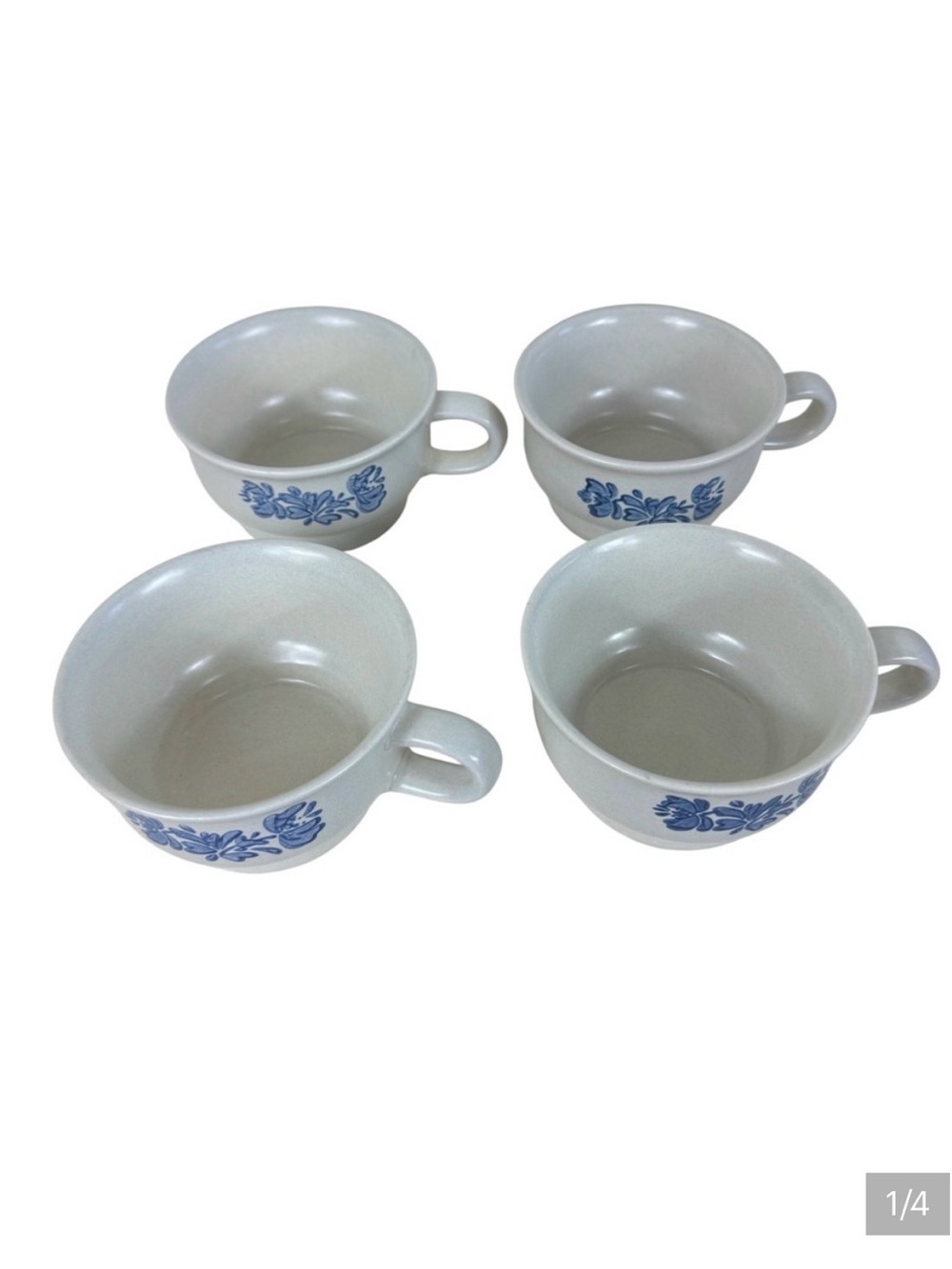 Pfaltzgraff Yorktowne Coffee Tea Cups Set of 4 Blue Floral Stoneware Crocks USA